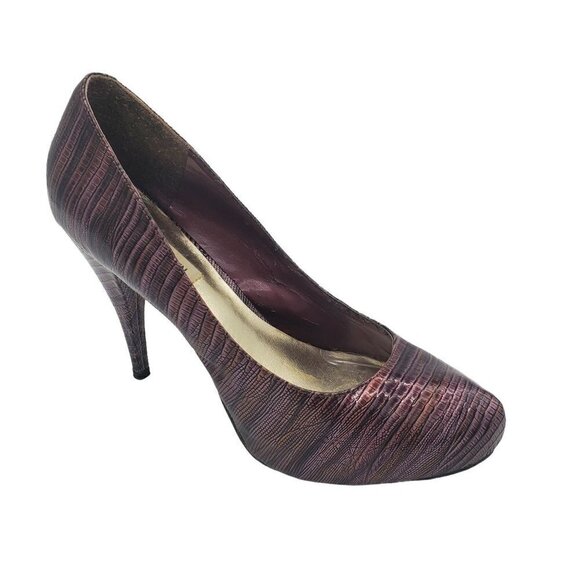 STEVE Madden P-Meva Vegan Purple Reptile Print Round Toe Stiletto Heels Sze 8.5M - Picture 1 of 7